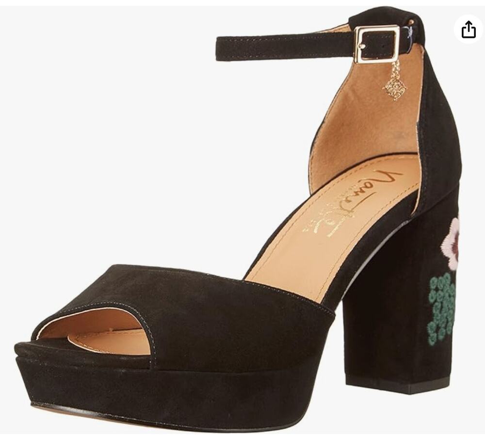 Nanette Lepore Viola Platform Block Heel Pumps Floral Embroidered Black Size 6.5